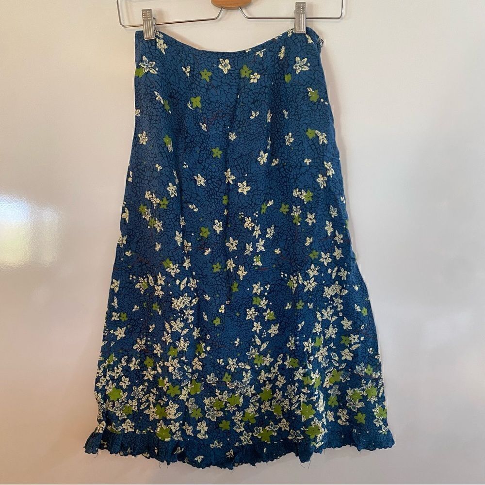 Vintage Free People‎ blue green floral midi skirt xs/small size 3